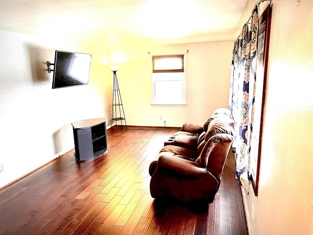 living room with dark hardwood / wood-style floors