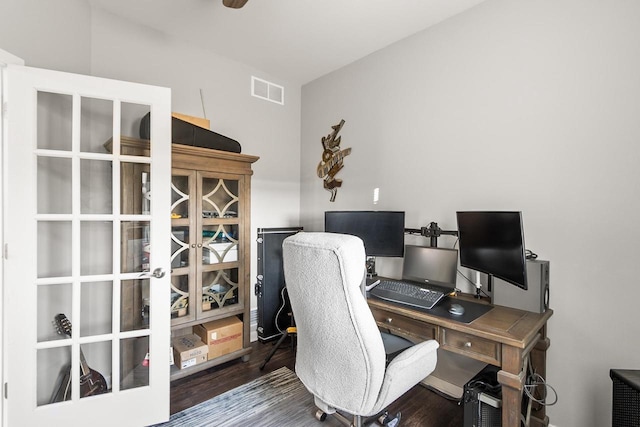 office space featuring hardwood / wood-style floors