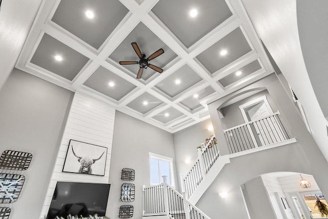 details featuring beam ceiling and coffered ceiling