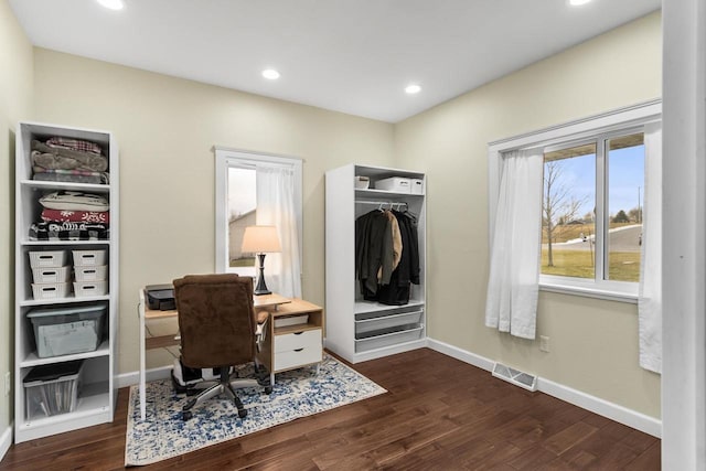 office area featuring dark hardwood / wood-style flooring