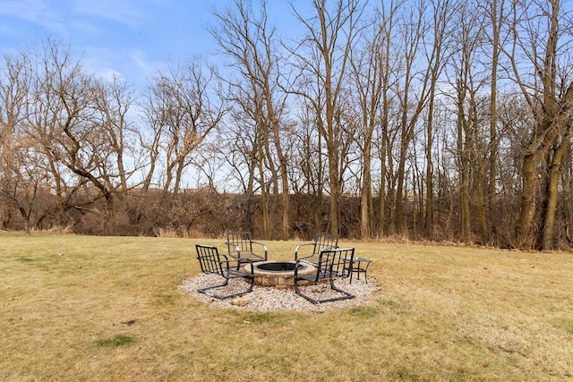 view of yard with a fire pit