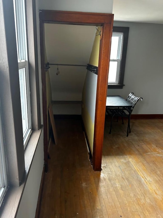 hallway with wood-type flooring