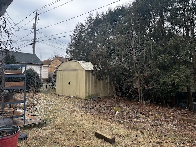 view of yard with a storage unit