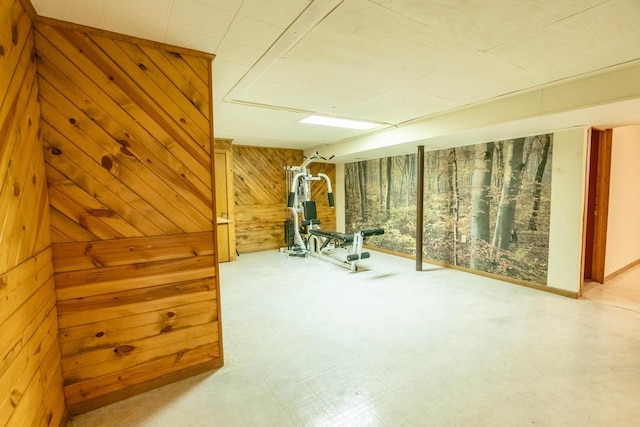 workout room with wooden walls