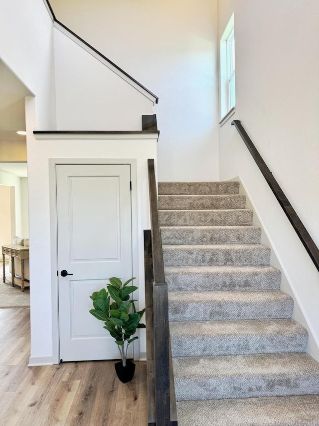 staircase featuring hardwood / wood-style floors