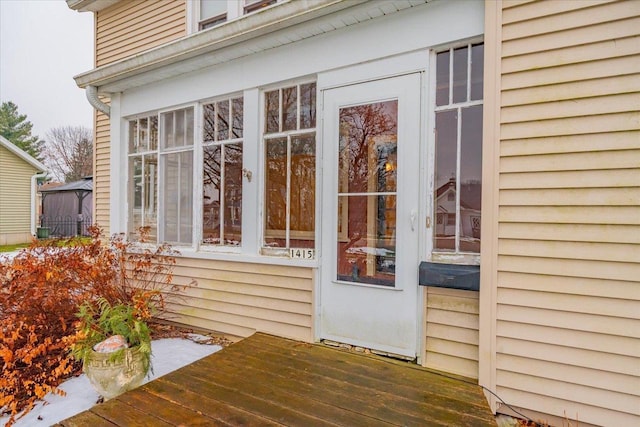 exterior space featuring a wooden deck