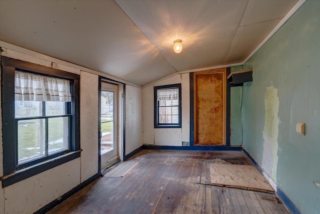 empty room featuring lofted ceiling and dark hardwood / wood-style floors