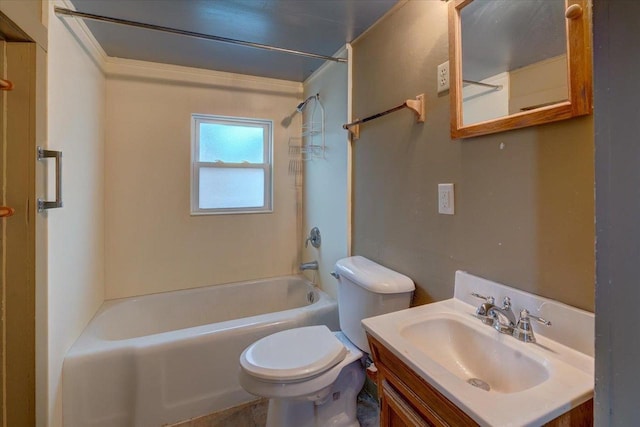 full bathroom with vanity, toilet, and  shower combination