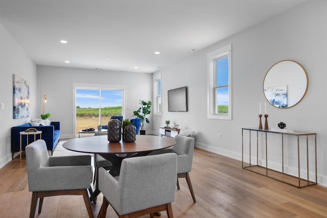 dining area with light hardwood / wood-style floors