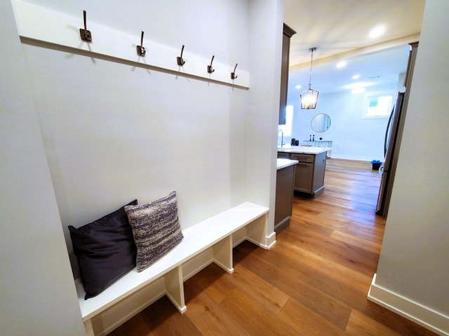 mudroom featuring wood-type flooring