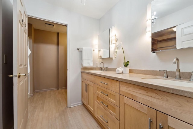 bathroom with hardwood / wood-style floors and vanity