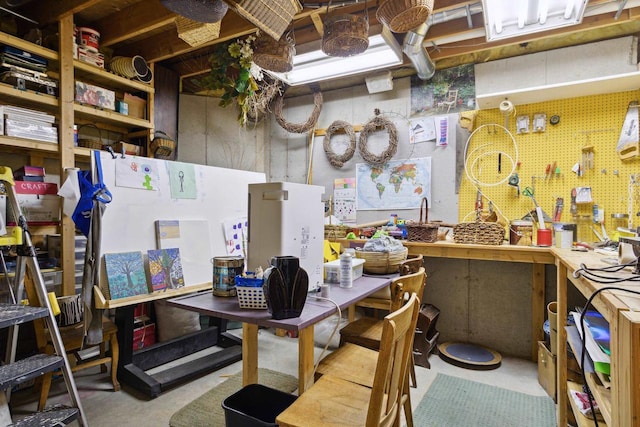 basement featuring a workshop area