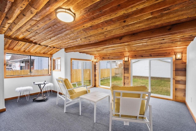 sunroom / solarium with vaulted ceiling and wooden ceiling