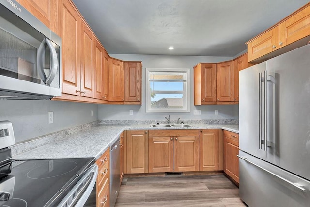 kitchen featuring dark hardwood / wood-style flooring, sink, and appliances with stainless steel finishes