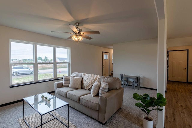 living room featuring ceiling fan