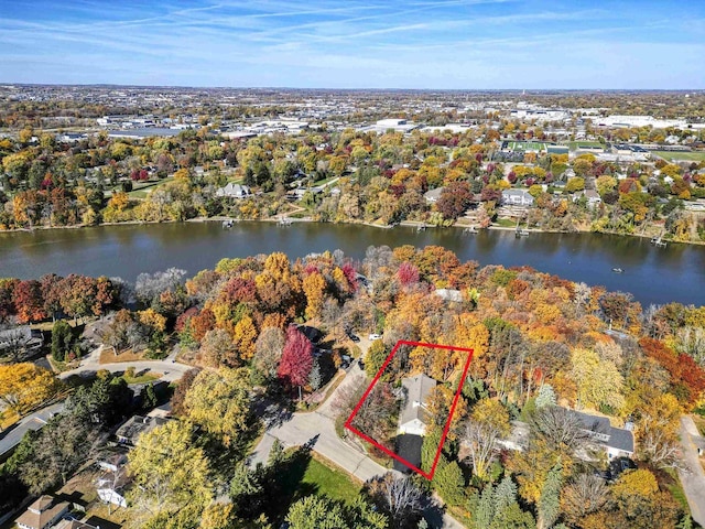 aerial view with a water view