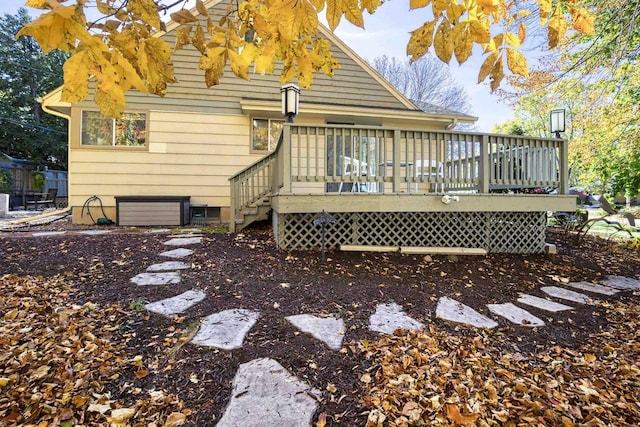 rear view of house with a wooden deck