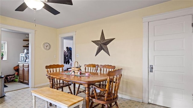 dining area featuring ceiling fan