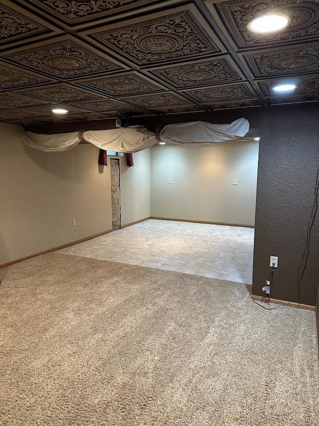 basement with light carpet