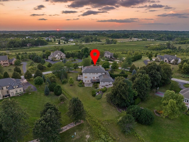 view of aerial view at dusk