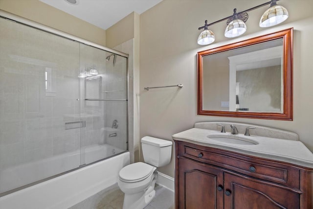 full bathroom with shower / bath combination with glass door, vanity, and toilet