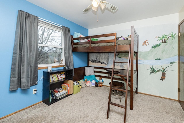 bedroom with carpet flooring and ceiling fan