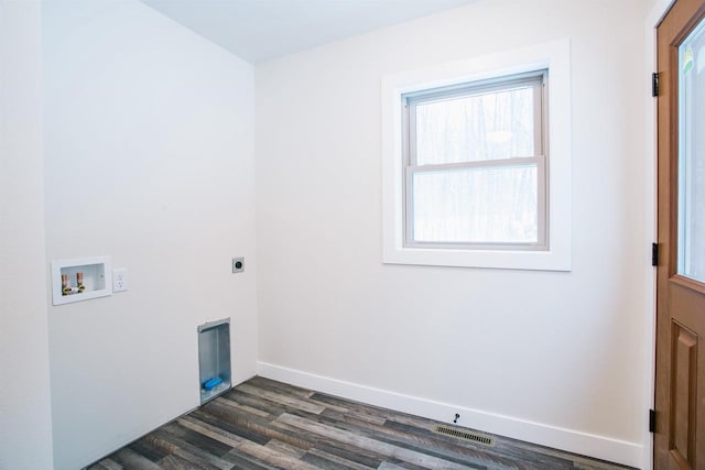 laundry area featuring washer hookup, electric dryer hookup, and dark hardwood / wood-style flooring