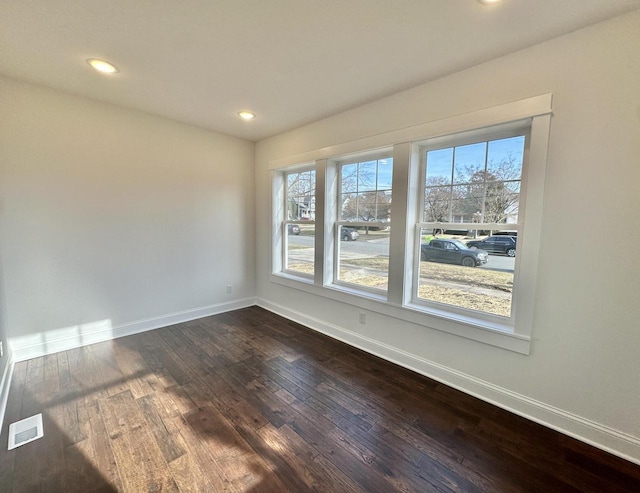 unfurnished room with wood-type flooring and a healthy amount of sunlight