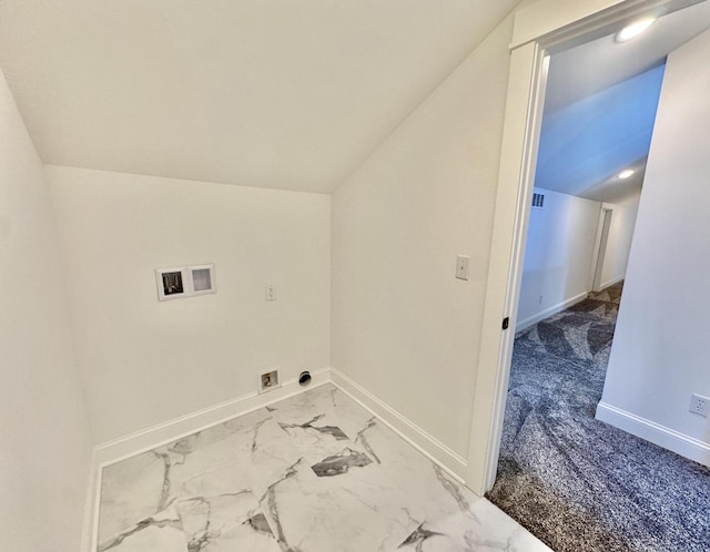 laundry room with carpet flooring and hookup for a washing machine