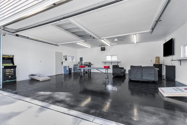 garage with ceiling fan