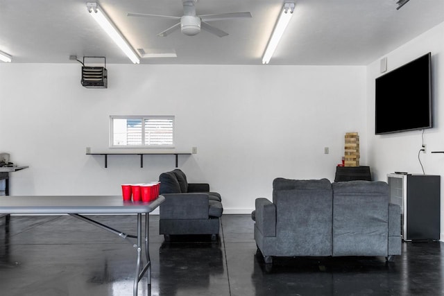 interior space featuring ceiling fan