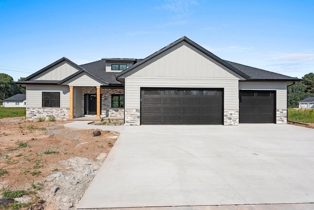 modern farmhouse with a garage