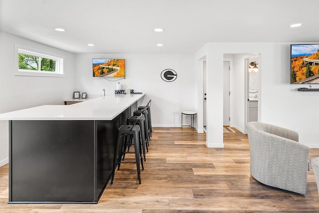 bar featuring light hardwood / wood-style flooring