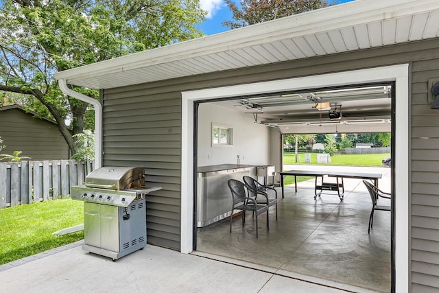 garage featuring a yard