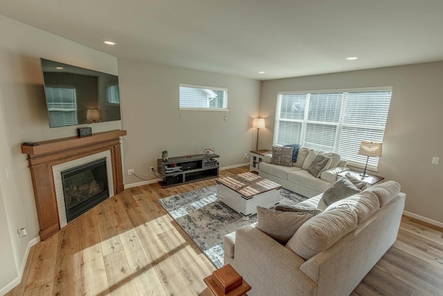 living room with light wood-type flooring