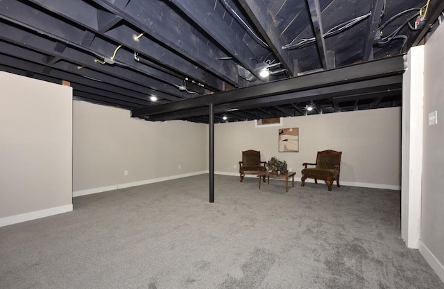 basement featuring carpet flooring