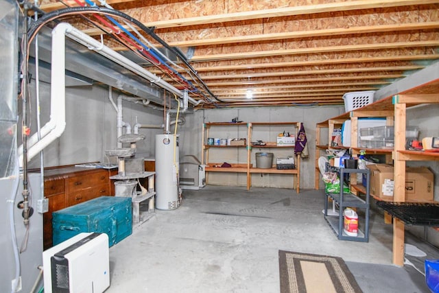 basement featuring gas water heater