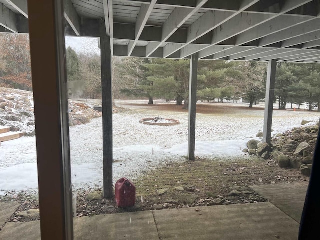 view of snow covered patio