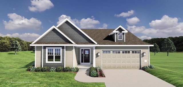 view of front facade with a front lawn and a garage