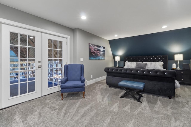 carpeted bedroom featuring access to exterior and french doors