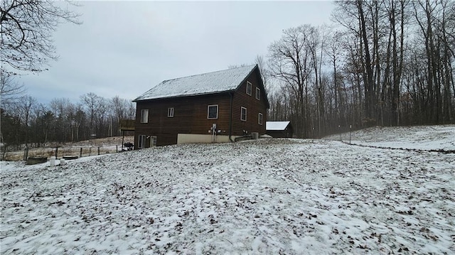 view of snow covered property