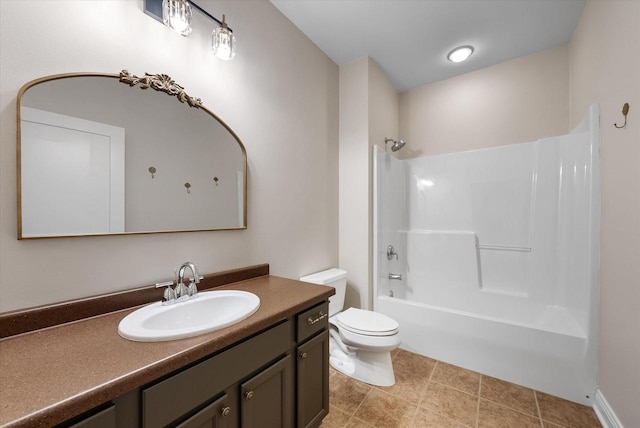 full bathroom featuring vanity, tub / shower combination, and toilet