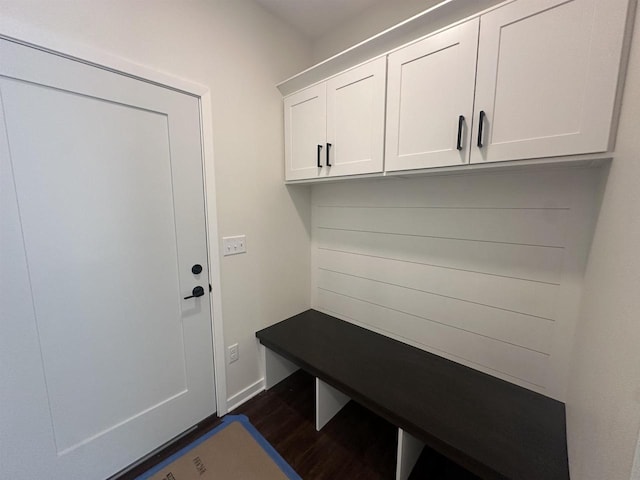 mudroom featuring dark wood-type flooring