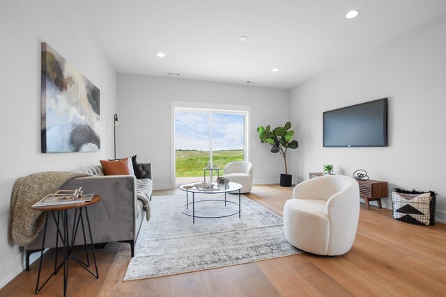 living room with hardwood / wood-style floors