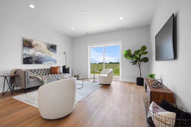 living room with hardwood / wood-style flooring