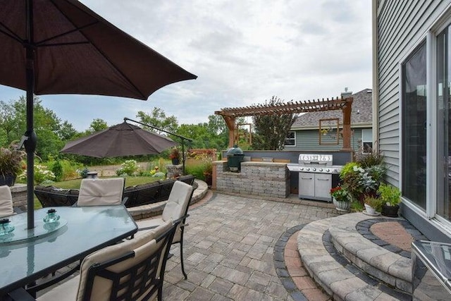 view of patio / terrace with a pergola and an outdoor kitchen