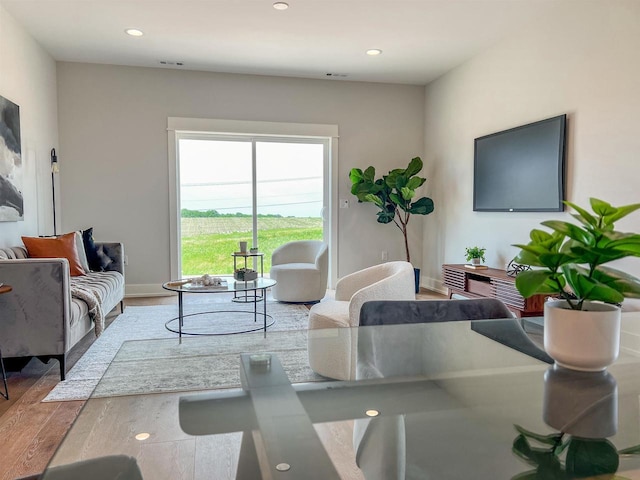 living room with hardwood / wood-style floors