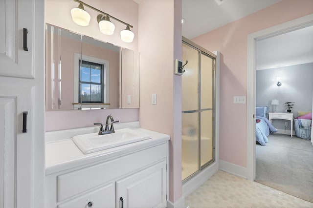 bathroom with vanity and walk in shower