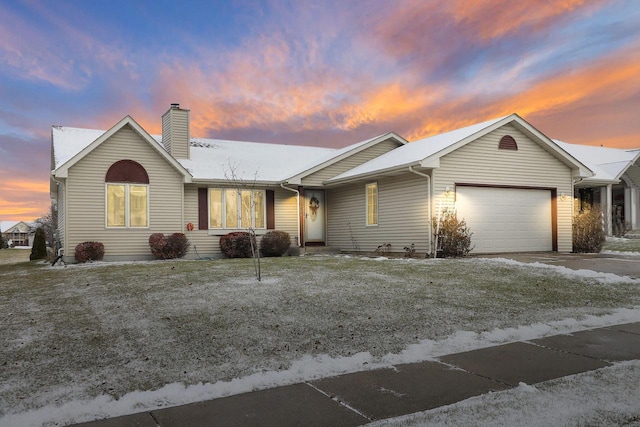 single story home with a garage