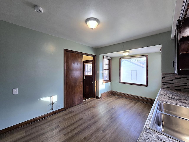 kitchen featuring backsplash, light hardwood / wood-style flooring, and sink